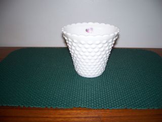 Handmade Vtg.  Authentic Fenton White Milk Glass Vase/planter,  Scalloped Hobnail