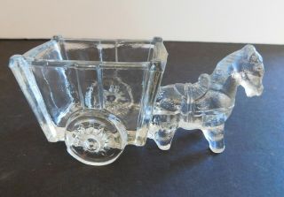 Vintage 1950’s Glass Horse And Cart Candy Dish 4 ¾” Long