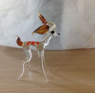 Vintage Murano Glass Deer Tall Brown Clear Red Spots Figurine Rare