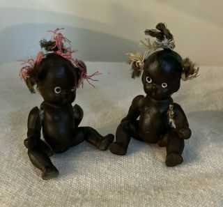 2 Antique Miniature Bisque Doll Black Americana,  Japan,  Twins,  2.  5 ",  Jointed