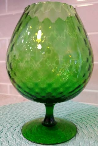 Italian Empoli Art Glass Compote Vase Optic Design Sawtooth Edge