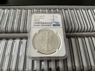 (50) 2019 $1 American Silver Eagle Dollar Coin Ms70 Early Releases Ngc