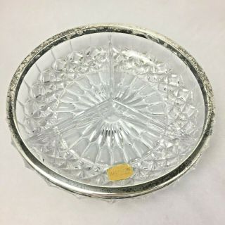 Vintage Lead Crystal 3 Divided Candy Dish Bowl Silver Plate Rim West Germany