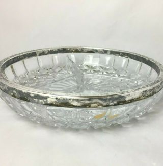 Vintage Lead Crystal 3 Divided Candy Dish Bowl Silver Plate Rim West Germany 3