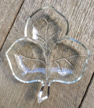 Vintage Clear Glass Leaf Shaped Divided Dish Relish Dish Candy Bowl