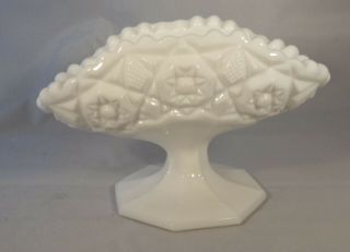 Vintage Milk Glass Pedestaled Banana Shaped Oval Dish Block & Star 4 "