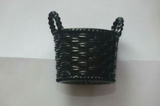 Antique Black Milk Glass Two Handled Wicker Basket Basket Marked For Sowerby (1)