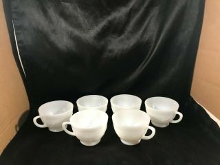 Set Of 6 Vintage Milk Glass Snack Coffee Cups Embossed Daisy