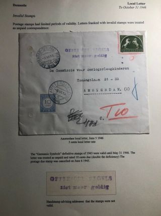 1946 Amsterdam Netherlands Postage Due Cover Locally Invalid Stamp