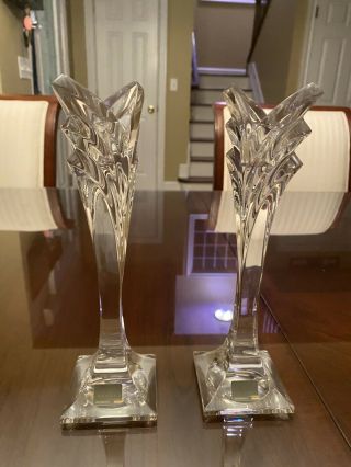 Mikasa Crystal Art Deco Candlestick Holders (2) Pair 5.  5” Tall Perfect