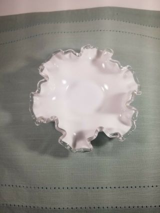 Fenton 6 Inch Silvercrest White Milk Glass Crimped Edge Candy Dish