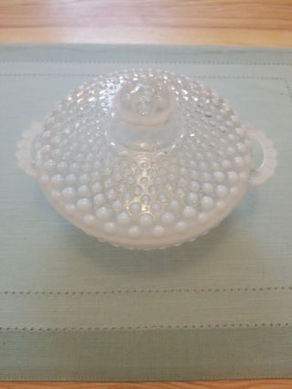 Moonstone Opalescent Hobnail Handle Candy Dish Anchor Hocking