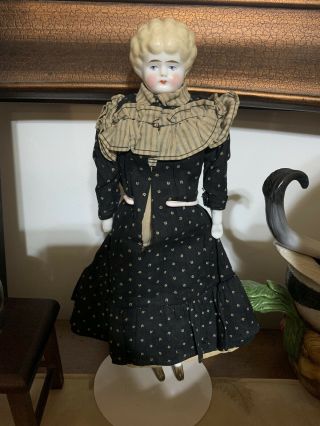 Antique German 12” Low Brow Blonde China Shoulder Head Doll