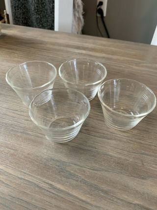 4 Vintage 5 Oz.  Clear Pyrex Custard Cups Scalloped 3 Rings 462