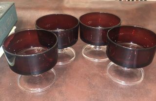 Vintage Arcoroc France Ruby Red Compote Dessert Set Of 4 Ice Cream Sherbet Cups