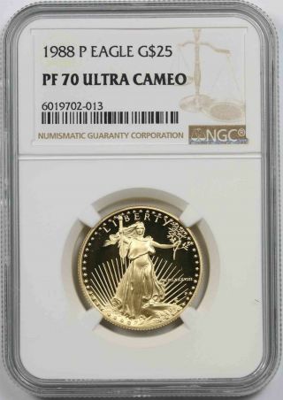1988 - P Gold Eagle $25 Half - Ounce Ngc Pf 70 Ultra Cameo 1/2 Oz Fine Gold