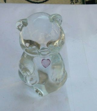 Vintage 3.  5 " Fenton Crystal Glass Teddy Bear Figurine Pink Heart Adorable