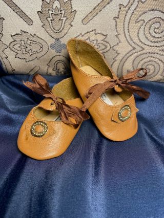 Brown Leather 3.  75 " Shoes For Antique French Jumeau Bebe Or German Doll