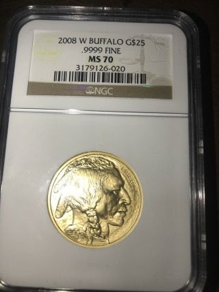 2008 1/2 Ounce (w) American Buffalo Gold Coin Ms 70