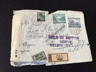 Czech Bohemia 1941 Censor Cover To Us,  " Held By British " Chop,  5 - Yr 1946 Arrival
