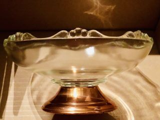 1 Antique Scalloped Edge Clear Glass Bowl With Copper Pedestal Base