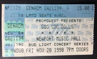 Goo Goo Dolls 11/20/98 Newport Music Hall Kentucky Ticket Stub Music Memorabilia