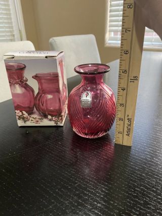 Pilgrim’s Art Glass Cranberry Hand Blown Vase 5 Inch