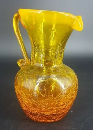 Amberina Yellow Orange Blenko Crackle Glass Pitcher Carafe 5 "