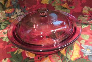 Corning Ware Vision Cranberry Pyrex Glass Casserole Baking Dish With Lid,  1 Qt