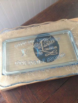 Vintage Tiara Blue Glass Plate Give Us This Day Our Daily Bread 2