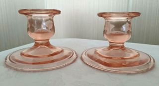 Vintage Pair Pink Depression Glass Candle Holders 2 - 1/2 " In Height