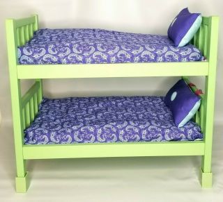 American Girl 18 " Doll Green Pine Lake Camp Bunk Beds With Bed For 18 " Baby Doll