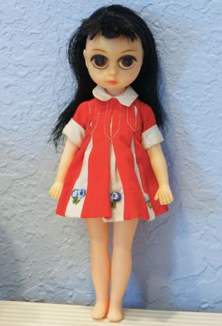 Vintage Susie Sad Eyes Doll 1960s W/ Dress & Panties 8 " Large Eyes - Pre - Blythe