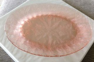 Vintage Pink Depression Glass,  Floral Poinsettia Oval Platter
