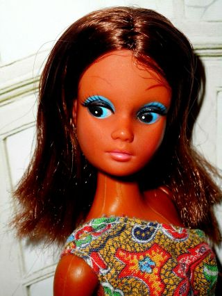 Vintage Barbie Clone Doll Made In Hong Kong Bright Makeup & Paisley Jumpsuit,