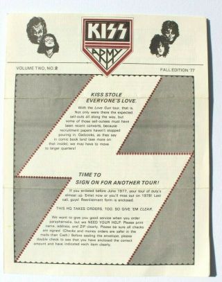 Vtg 1978 Kiss Army Aucoin Fall Edition 1977 Vol.  2 No.  2 Fan Club Flyer Brochure
