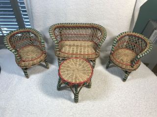 4 Pc Set Of Vintage Wicker Rattan Furniture - Barbie Size From The 1960 " S