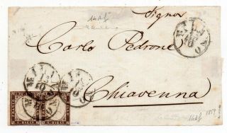 1859 Italy Sardinia Front Cover,  Sa 14af X 2 Stamps $4250.  00