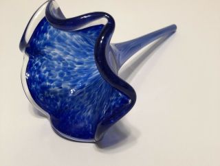 Art Glass Cobalt Blue And Clear Long Stem Glass Flower 9.  5”