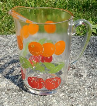 Vintage 1950 Clear Glass Orange Tomato Fruit Juice Water 1/2 Gallon Pitcher