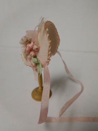 Vintage Signed The Summerlots Artisan Dollhouse Doll Pink Feather Hat Bonnet