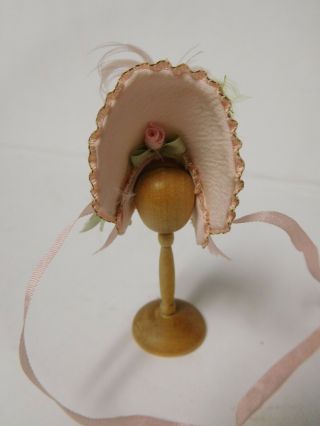 Vintage Signed The Summerlots Artisan Dollhouse Doll Pink Feather Hat Bonnet 2