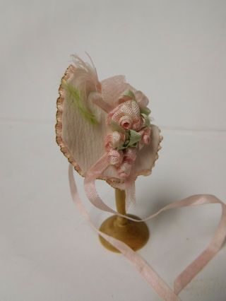 Vintage Signed The Summerlots Artisan Dollhouse Doll Pink Feather Hat Bonnet 3