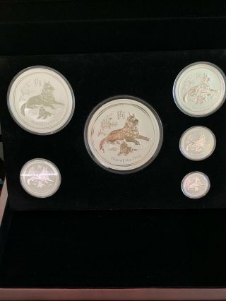 2018 Australia Lunar Year Of The Dog Full Collector Set 6 Silver Coins,  Display