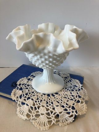 Vintage White Milk Glass Hobnail Pedestal Candy Dish