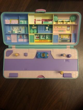 1989 Vintage Polly Pocket High Street Trinket Box Compact W/3 Figures And Car