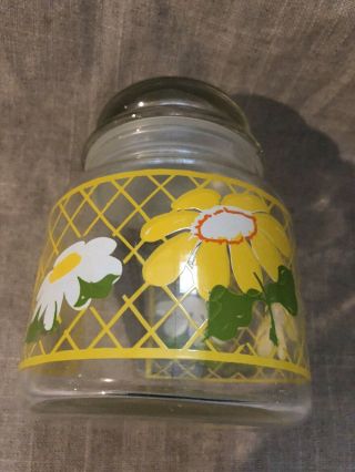 Vintage Anchor Hocking Glass Hildi Canister Jar Yellow White Flower Hippie Boho