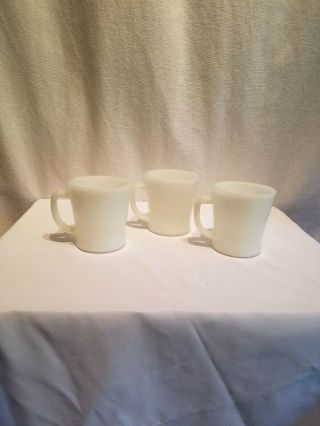 Set Of 3 - Vintage White Anchor Hocking Fire King D - Handle Coffee Cups / Mugs