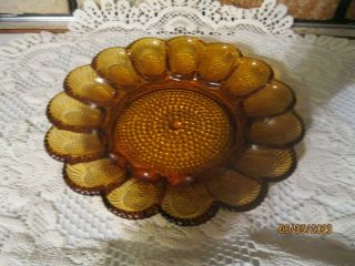 Vintage Indiana Amber Glass Hobnail Deviled Egg Relish Plate Tray 15 Eggs 11”