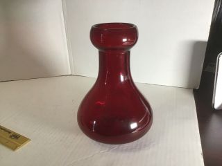 Vintage Ruby Red Glass Flower Vase.  7” Tall,  5” Wide Vase,  2” Opening,  Unique